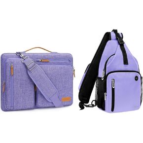 MOSISO 360 Protective Laptop Shoulder Bag, 15-15.6 inch Computer Bags, Side Open Messenger Bag with 4 Zipper Pockets&Crossbody Shoulder Bag Travel Hiking Daypack Chest Bag, Purple