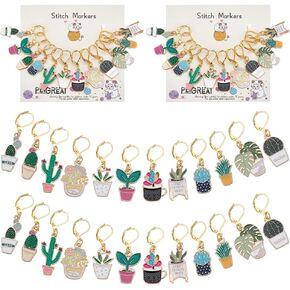 PLIGREAT 24 Pcs Cute Cactus Stitch Markers Potted Green Plants Charms Knitting Locking Marker for Woman Weaving Sewing Quilting Crochet Markers Jewelry Making Accessories