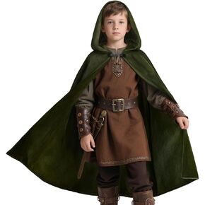Kids Hooded Cloak Medieval Renaissance Cape Halloween Cosplay Costumes