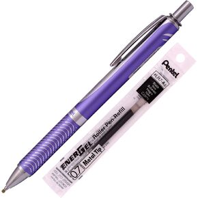 Pentel Energel Alloy RT Gel Pen Medium Point Metal Tip Ballpoint Pen Black ink + Refill (Violet Body)