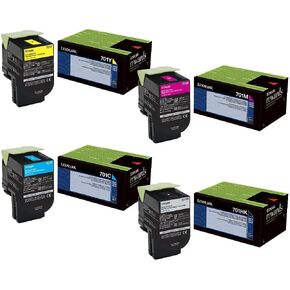 Lexmark 70C1HK0 High Yield Black with 70C10C0, 70C10M0, 70C10Y0 Standard Yield Color Toner Cartridge Set for CS410, CS510