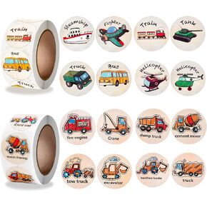 1000 pcs Construction Stickers Roll for Kids - Vehicle, Truck & Potty Training Stickers for Toddlers & Teens Classroom or Home