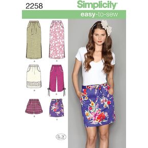 Simplicity Easy-to-Sew Pattern 2258 Misses Pull-on Skirt, Capri Pants and Shorts Sizes 6-8-10-12-14