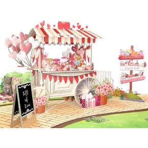 Candy Cart Pop up Card - 6" x 8" Pop Up Valentine Day Cards - Pop Up Cards Flowers for Anniversary, Wedding, Birthday, Mother's Day - Cards for All Occasions for Couple, Girlfriend, Boyfriend,
