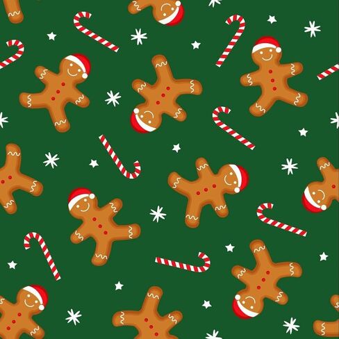 44 x 36 Christmas Gingerbread Dance Candy Canes on Green 100% Cotton Fabric by The Yard in Saudi Arabia