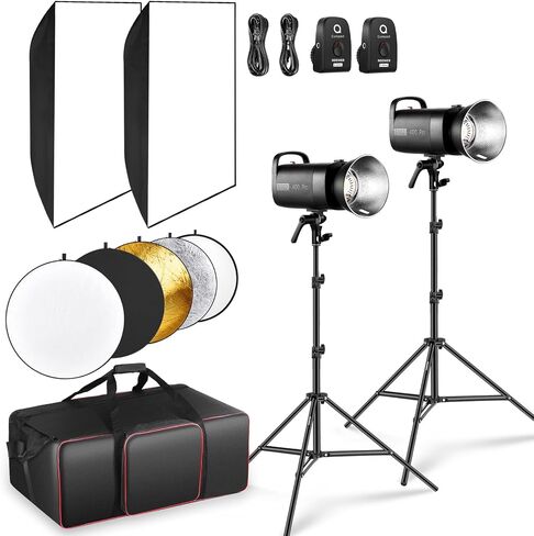 NEEWER 600Ws Studio Monolight Flash Light Kit: 2 Pack S101-300W 5600K الأضواء القوية مع مصابيح النمذجة 150W / Bowens Mount / Softboxes / Stands، عاكس / RT-16 Trigger / حقيبة لمنتج التصوير الفوتوغرافي in Saudi Arabia