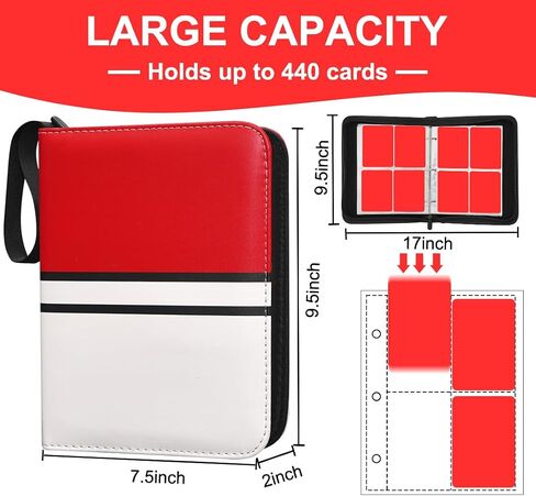 Trading Card Binder 4 Pocket - 55 Sheets Holds 440 Cards, Zippered Card Holder with Carry Handle, 3-Ring Card Collection Binder for Standard Size Cards, Portable Storage & Display Case in Saudi Arabia
