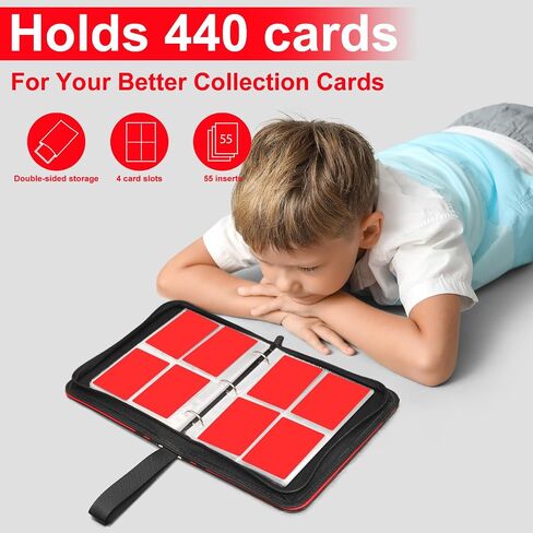 Trading Card Binder 4 Pocket - 55 Sheets Holds 440 Cards, Zippered Card Holder with Carry Handle, 3-Ring Card Collection Binder for Standard Size Cards, Portable Storage & Display Case in Saudi Arabia