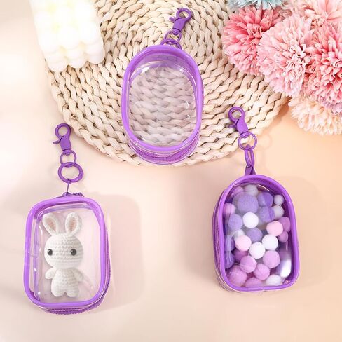 3 Packs Clear Figure Display Bag with Keychain with 3 Sgapes,Waterproof&Dustproof Blind Box Keychain Pouch with Zipper, Positive Doll Storage Bag for Collectibles(Purple) in Kuwait