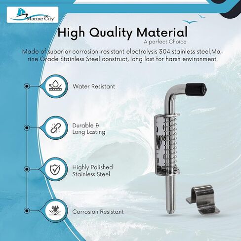 MARINE CITY 304 Grade Stainless Steel Heavy Duty Strong Durable Spring Latch Barrel Bolt with Cradle 6 inches for Marines – Boats – Yachts – Garage Accessories (Pack of 1) in Saudi Arabia