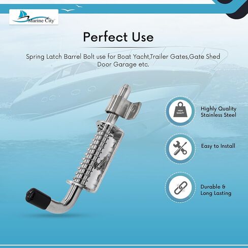 MARINE CITY 304 Grade Stainless Steel Heavy Duty Strong Durable Spring Latch Barrel Bolt with Cradle 6 inches for Marines – Boats – Yachts – Garage Accessories (Pack of 1) in Saudi Arabia