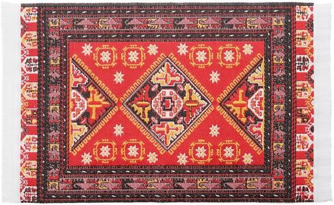 Odoria Dollhouse Area Rug Miniature: 1/12 Scale Throw Accent Rug Oriental for Vintage Living Room Kitchen - Mini Floor Carpet Border Geometric Red in Saudi Arabia