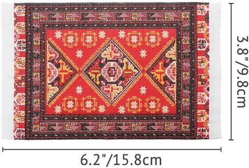 Odoria Dollhouse Area Rug Miniature: 1/12 Scale Throw Accent Rug Oriental for Vintage Living Room Kitchen - Mini Floor Carpet Border Geometric Red in Saudi Arabia
