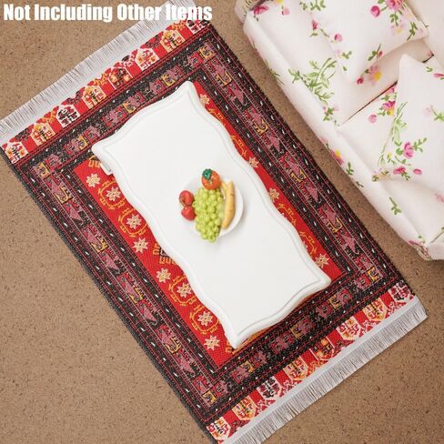 Odoria Dollhouse Area Rug Miniature: 1/12 Scale Throw Accent Rug Oriental for Vintage Living Room Kitchen - Mini Floor Carpet Border Geometric Red in Saudi Arabia
