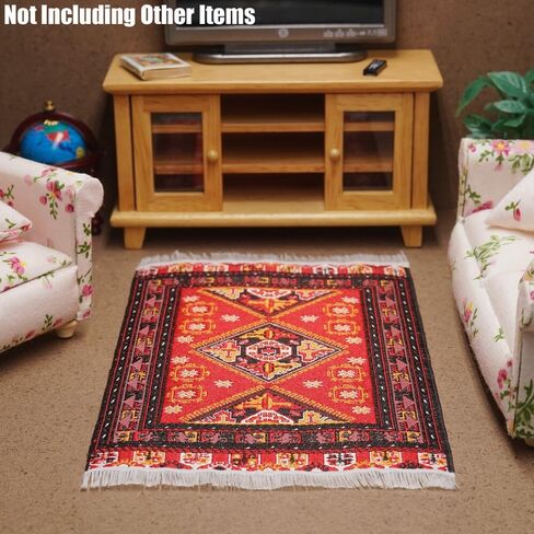 Odoria Dollhouse Area Rug Miniature: 1/12 Scale Throw Accent Rug Oriental for Vintage Living Room Kitchen - Mini Floor Carpet Border Geometric Red in Saudi Arabia