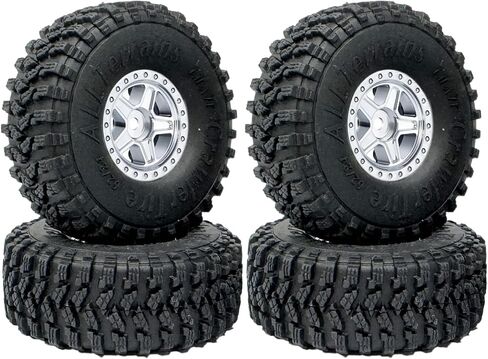 4PCS 1.0inch Wheel Tires and Plastic 5-Spokes Beadlock Wheel Rim Set for Axial AX24 SCX24 FCX24 TRX4M All 1/18 1/24 Scale RC Crawler Car Upgrade Parts Accessories (Silver) in Saudi Arabia