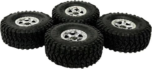 4PCS 1.0inch Wheel Tires and Plastic 5-Spokes Beadlock Wheel Rim Set for Axial AX24 SCX24 FCX24 TRX4M All 1/18 1/24 Scale RC Crawler Car Upgrade Parts Accessories (Silver) in Saudi Arabia