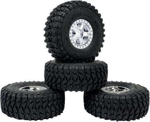 4PCS 1.0inch Wheel Tires and Plastic 5-Spokes Beadlock Wheel Rim Set for Axial AX24 SCX24 FCX24 TRX4M All 1/18 1/24 Scale RC Crawler Car Upgrade Parts Accessories (Silver) in Saudi Arabia