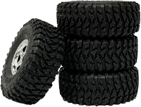 4PCS 1.0inch Wheel Tires and Plastic 5-Spokes Beadlock Wheel Rim Set for Axial AX24 SCX24 FCX24 TRX4M All 1/18 1/24 Scale RC Crawler Car Upgrade Parts Accessories (Silver) in Saudi Arabia