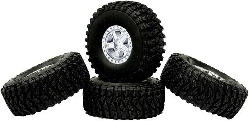 4PCS 1.0inch Wheel Tires and Plastic 5-Spokes Beadlock Wheel Rim Set for Axial AX24 SCX24 FCX24 TRX4M All 1/18 1/24 Scale RC Crawler Car Upgrade Parts Accessories (Silver) in Saudi Arabia