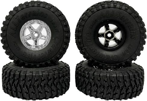 4PCS 1.0inch Wheel Tires and Plastic 5-Spokes Beadlock Wheel Rim Set for Axial AX24 SCX24 FCX24 TRX4M All 1/18 1/24 Scale RC Crawler Car Upgrade Parts Accessories (Silver) in Saudi Arabia