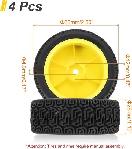 UXCELL 4-PAIR عالية الضعف RC Car Tyre & Wheel String لسيارات جولة على الطريق 1/10-إطارات مطاطية ناعمة مع محاور 12 مم ، أسود/أصفر in Saudi Arabia