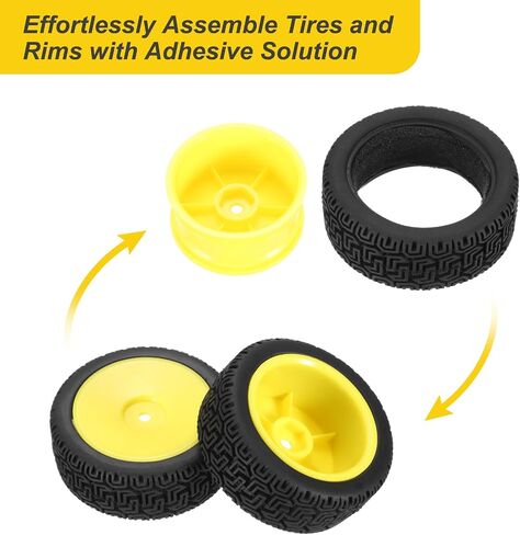 UXCELL 4-PAIR عالية الضعف RC Car Tyre & Wheel String لسيارات جولة على الطريق 1/10-إطارات مطاطية ناعمة مع محاور 12 مم ، أسود/أصفر in Saudi Arabia