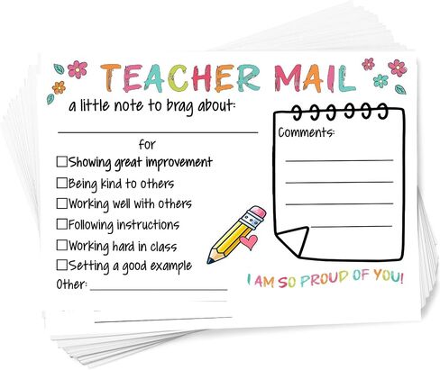 50PCS Happy Teacher Mail Notes to Parents, Positive Behavior Cards for Students, Elementary Classroom Supplies in Saudi Arabia