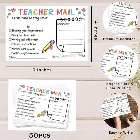 50PCS Happy Teacher Mail Notes to Parents, Positive Behavior Cards for Students, Elementary Classroom Supplies in Saudi Arabia