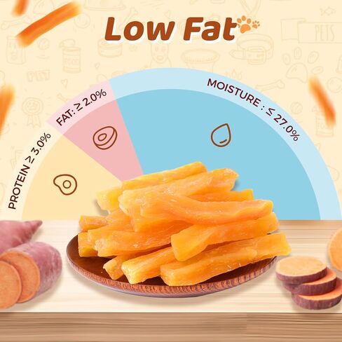 كلب البطاطا الحلو يعامل للكلاب الصغيرة والكلاب الكبيرة ، مكون واحد مكونات صحية طبيعية منخفضة الدهون الكلاب ، وجبات خفيفة من الجرو الناعمة النباتية ، وخالية من الجلود الخالية من الجلود ، 10.58 أوقية ، 10.58 أوقية in Kuwait