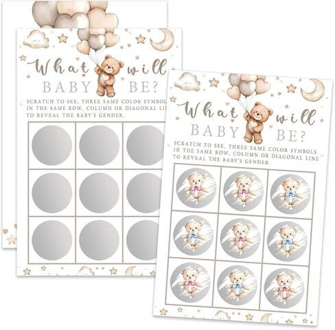 Its a Girl Bear Themed Gender Reveal Scratch Off Scratcher Lottery Tickets Cards Baby Girl Gender Announcement Cards Boy or Girl Baby Shower He or Sherry Game 25 Pack in Kuwait