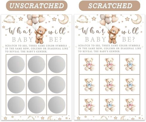 Its a Girl Bear Themed Gender Reveal Scratch Off Scratcher Lottery Tickets Cards Baby Girl Gender Announcement Cards Boy or Girl Baby Shower He or Sherry Game 25 Pack in Kuwait