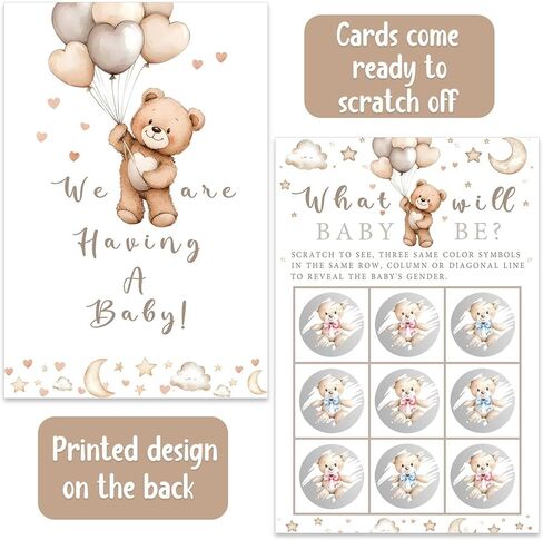 Its a Girl Bear Themed Gender Reveal Scratch Off Scratcher Lottery Tickets Cards Baby Girl Gender Announcement Cards Boy or Girl Baby Shower He or Sherry Game 25 Pack in Kuwait