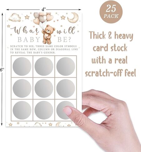 Its a Girl Bear Themed Gender Reveal Scratch Off Scratcher Lottery Tickets Cards Baby Girl Gender Announcement Cards Boy or Girl Baby Shower He or Sherry Game 25 Pack in Kuwait