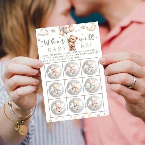 Its a Girl Bear Themed Gender Reveal Scratch Off Scratcher Lottery Tickets Cards Baby Girl Gender Announcement Cards Boy or Girl Baby Shower He or Sherry Game 25 Pack in Kuwait