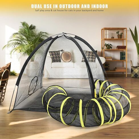 Outdoor Cat Enclosure with Circle Tunnel for Kitten Kitty Run - Portable Large Cat Playpen Tent Outdoor Indoor Pet Tent for Outside Small Animals in Saudi Arabia