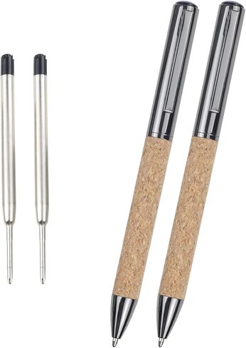 Yunchun 2PCS القمح القمح الأقلام ، أقلام الفلين مع قبضة مريحة ، أقلام فاخرة للرجال ، أقلام نقطة نقطة متوسطة مع عبوات إضافية ، أقلام الحبر الأسود التنفيذي ، الأقلام المعاد تدويرها القابلة للسحب ، رمادي معدني in Kuwait