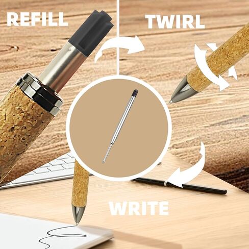 Yunchun 2PCS القمح القمح الأقلام ، أقلام الفلين مع قبضة مريحة ، أقلام فاخرة للرجال ، أقلام نقطة نقطة متوسطة مع عبوات إضافية ، أقلام الحبر الأسود التنفيذي ، الأقلام المعاد تدويرها القابلة للسحب ، رمادي معدني in Kuwait