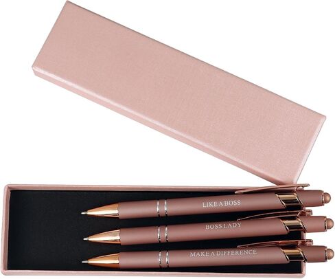 YUNCHUN 3PCS Fancy Ballpoint Pen Sets for Women, Cute Ball Pens with The Boss Lady Words, Best Pen Gift Set for Women, Pretty Black Ink Pens, Elegant Nice Writing Professional Pens for Women, Pink in Saudi Arabia