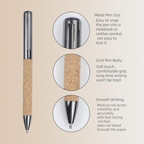 Yunchun 2PCS القمح القمح الأقلام ، أقلام الفلين مع قبضة مريحة ، أقلام فاخرة للرجال ، أقلام نقطة نقطة متوسطة مع عبوات إضافية ، أقلام الحبر الأسود التنفيذي ، الأقلام المعاد تدويرها القابلة للسحب ، رمادي معدني in Kuwait