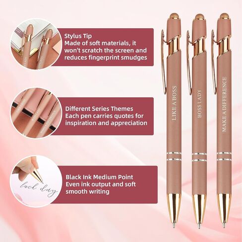 YUNCHUN 3PCS Fancy Ballpoint Pen Sets for Women, Cute Ball Pens with The Boss Lady Words, Best Pen Gift Set for Women, Pretty Black Ink Pens, Elegant Nice Writing Professional Pens for Women, Pink in Saudi Arabia