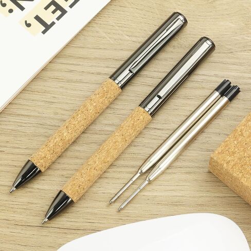Yunchun 2PCS القمح القمح الأقلام ، أقلام الفلين مع قبضة مريحة ، أقلام فاخرة للرجال ، أقلام نقطة نقطة متوسطة مع عبوات إضافية ، أقلام الحبر الأسود التنفيذي ، الأقلام المعاد تدويرها القابلة للسحب ، رمادي معدني in Kuwait