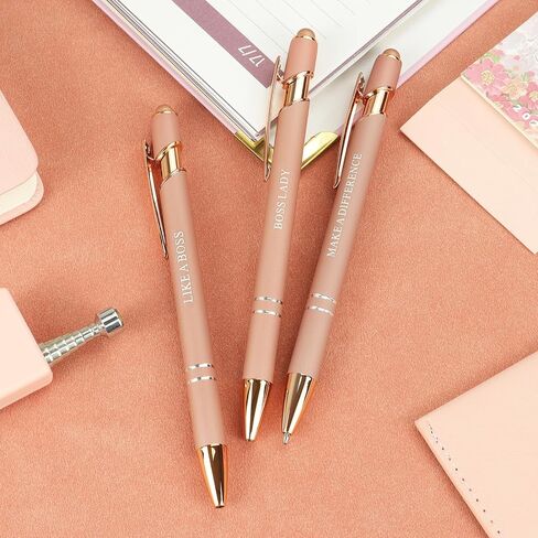 YUNCHUN 3PCS Fancy Ballpoint Pen Sets for Women, Cute Ball Pens with The Boss Lady Words, Best Pen Gift Set for Women, Pretty Black Ink Pens, Elegant Nice Writing Professional Pens for Women, Pink in Saudi Arabia