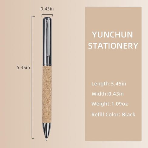 Yunchun 2PCS القمح القمح الأقلام ، أقلام الفلين مع قبضة مريحة ، أقلام فاخرة للرجال ، أقلام نقطة نقطة متوسطة مع عبوات إضافية ، أقلام الحبر الأسود التنفيذي ، الأقلام المعاد تدويرها القابلة للسحب ، رمادي معدني in Kuwait