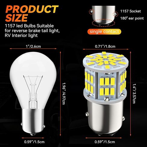 Safego 1157 BAY15D LED لمبة 2 قطعة 6000K 5W سيارة عكس الخلفية بدوره إشارة ضوء وقوف السيارات 54SMD 3014 P21W مصباح أبيض 12V غير canbus، 1 سنة الضمان in Kuwait