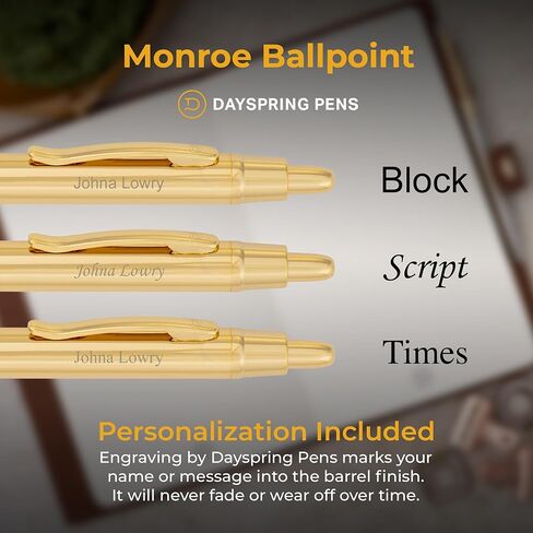 Dayspring Pens Personalized Monroe Gold Ballpoint Pen | مخصص محفور 18K قلم مطلي بالذهب | مثالي للتخرج والترقيات وهدايا الشركات وأعياد الميلاد | نقطة متوسطة in Kuwait