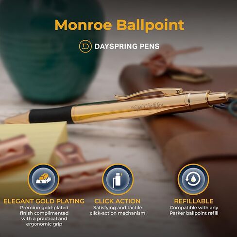 Dayspring Pens Personalized Monroe Gold Ballpoint Pen | مخصص محفور 18K قلم مطلي بالذهب | مثالي للتخرج والترقيات وهدايا الشركات وأعياد الميلاد | نقطة متوسطة in Kuwait
