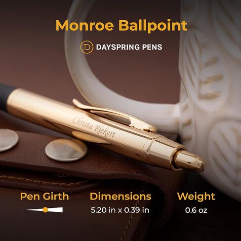 Dayspring Pens Personalized Monroe Gold Ballpoint Pen | مخصص محفور 18K قلم مطلي بالذهب | مثالي للتخرج والترقيات وهدايا الشركات وأعياد الميلاد | نقطة متوسطة in Kuwait
