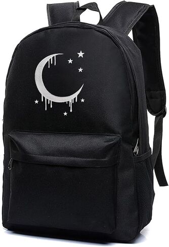 حقيبة ظهر للمدرسة القوطية للقمر للنساء الفتيات في سن المراهقة ، حقيبة الكتب التطريز Daypack Paptop Packpack للرجال المراهقين الأولاد (تطريز القمر) in Kuwait