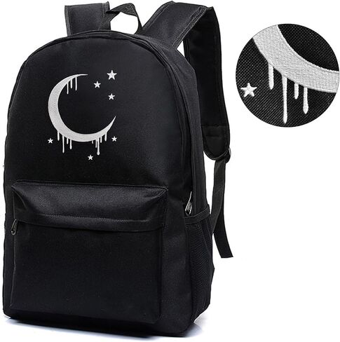 حقيبة ظهر للمدرسة القوطية للقمر للنساء الفتيات في سن المراهقة ، حقيبة الكتب التطريز Daypack Paptop Packpack للرجال المراهقين الأولاد (تطريز القمر) in Kuwait